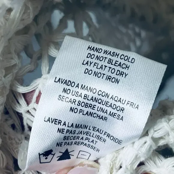 Nina Leonard Cardigan Cream Open Knit Artsy Button Crocheted Boho Beachy M - Picture 6 of 6